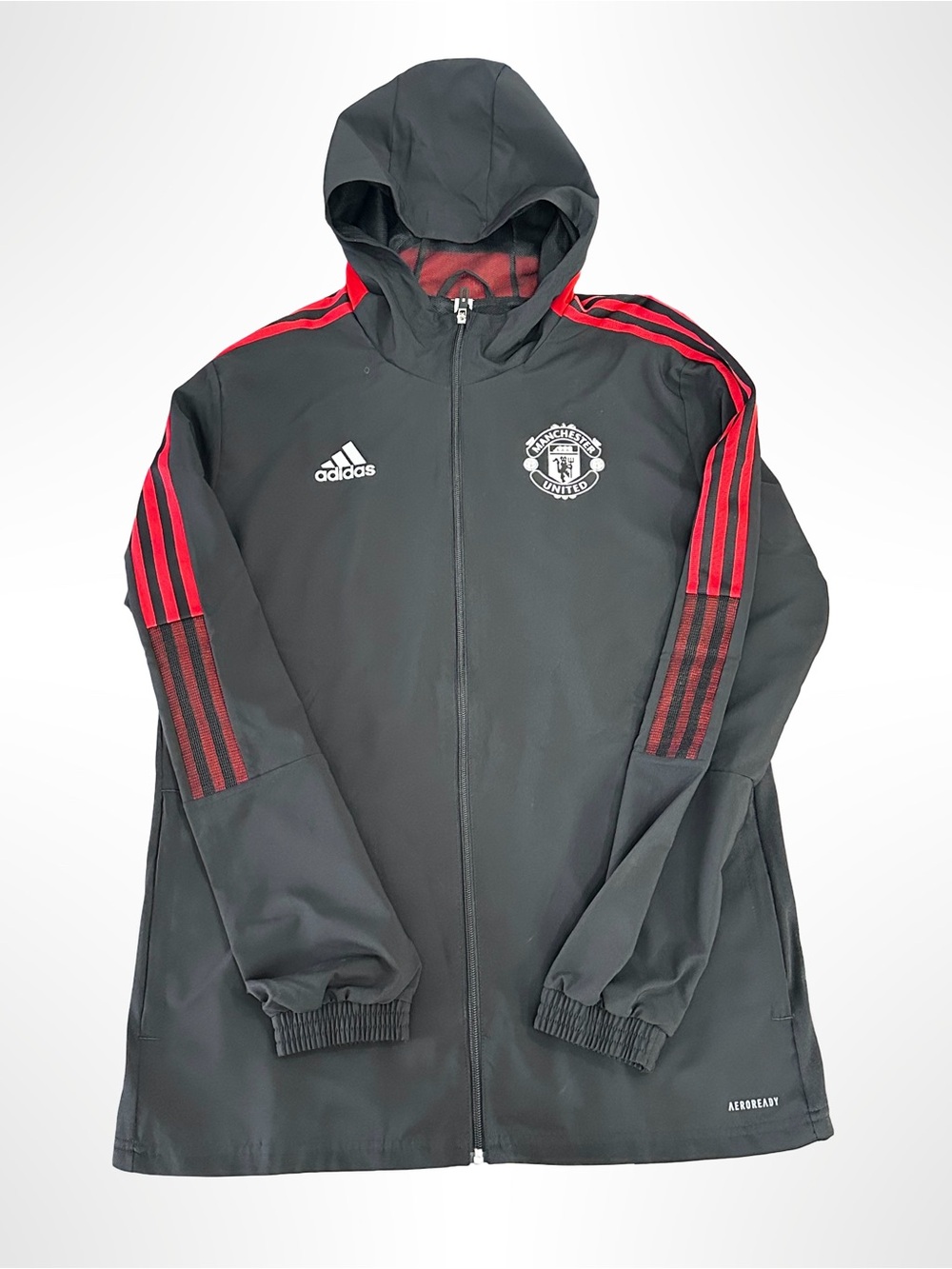 adidas Black Hooded Performance Jacket with Red Accents